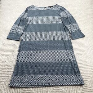 Banana Republic Dress Womens L Blue Geometric 3/4 Sleeve Work Office Casuel